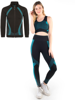 Women's Active Seamless 3-Piece Sport Yoga Set With Crop Bra, Jacket And Leggings.(SJ1011)