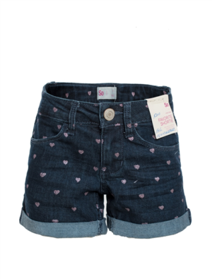 GIRL'S GLITTER HEARTS DENIM SHORTS WITH FOLDED HEM
