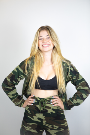 Women's Camo Crop Jacket With Hood And Crgo Joggers Set