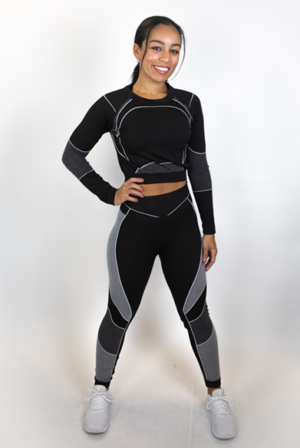 Women's 2-Piece Crop Long Sleeve Top And Legginf Seamless Set