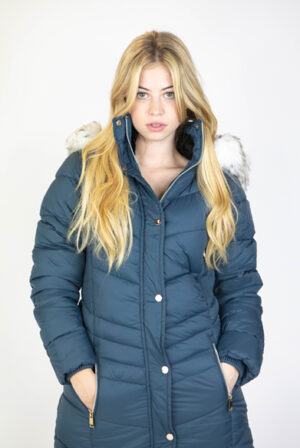 WOMEN’S MID LENGTH PUFFER JACKET WITH SNAP BUTTON CLOSURE