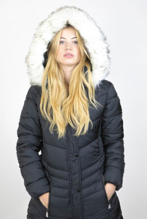 WOMEN’S MID LENGTH PUFFER JACKET WITH SNAP BUTTON CLOSURE