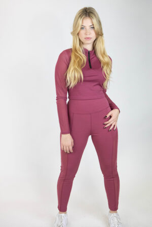 WOMEN'S 2-PIECE CROP LONG SLEEVE TOP AND MESH LEGGINGS